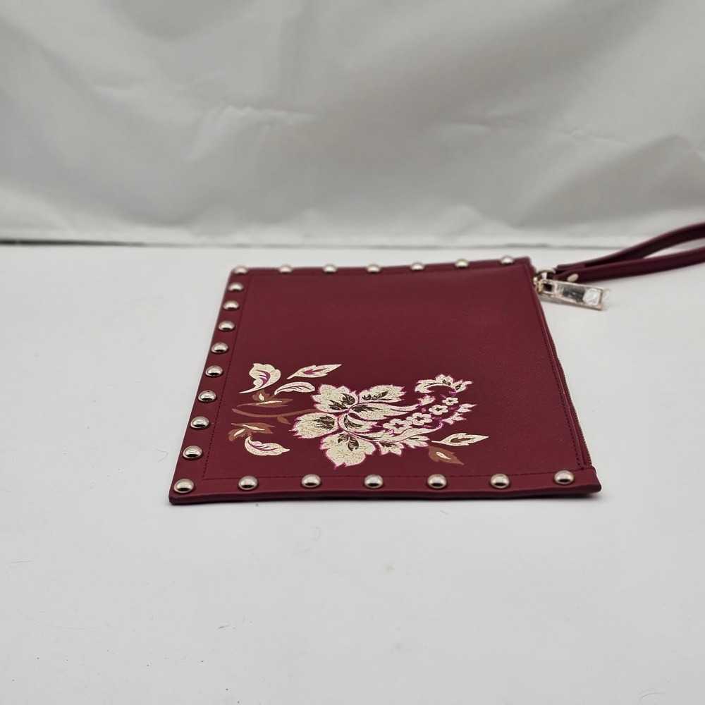 White House Black Market Maroon Clutch Zipper Studded Handbag Purse - Picture 3 of 9